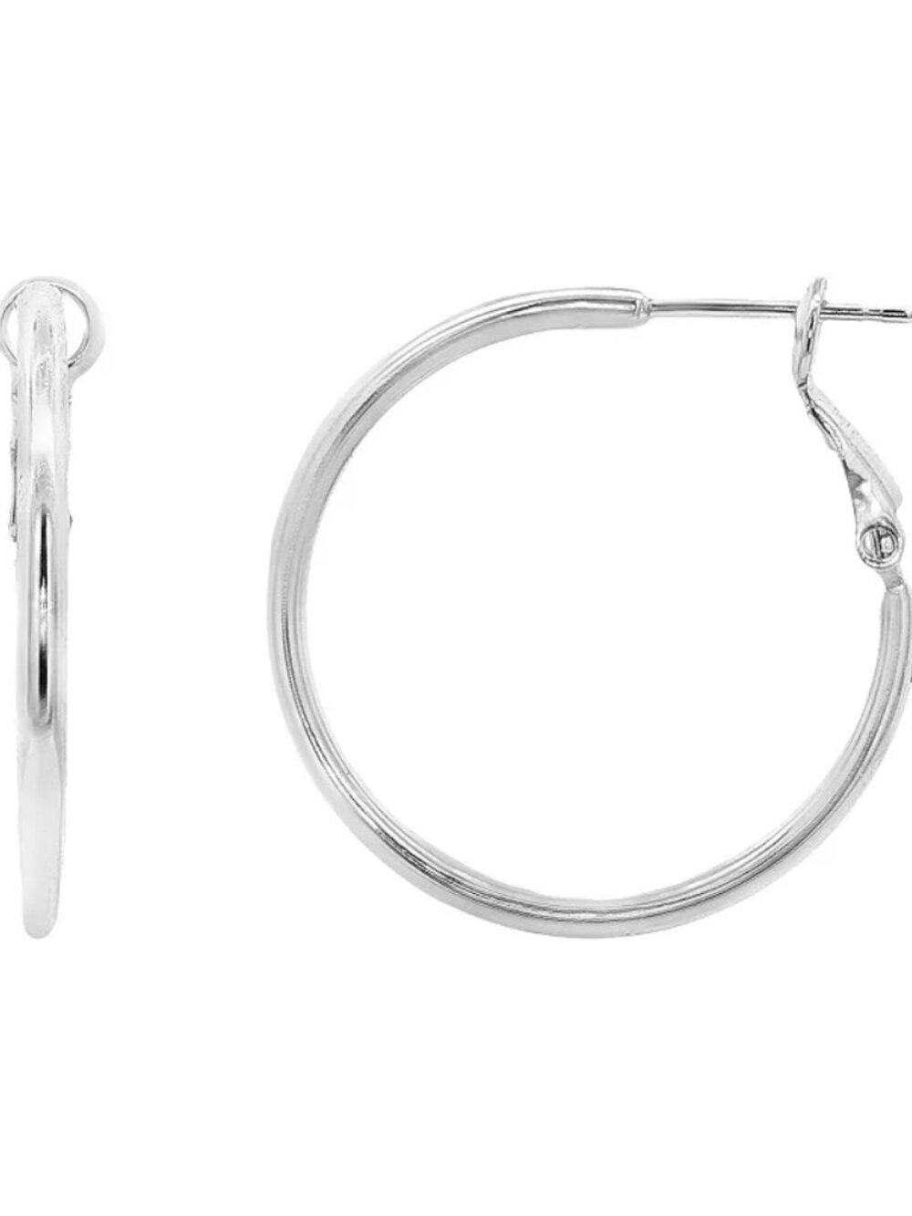 Demi Fine Silver Plated Paddle Back Classic Hoop Earrings, 1" dia.